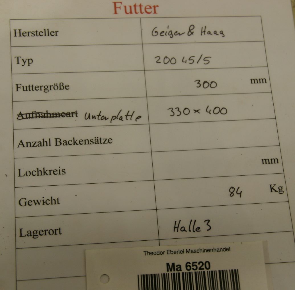 Kraftspannfutter pneumatisch 300 mm von Geiger und Haag - 20 045/5 – Bild 7