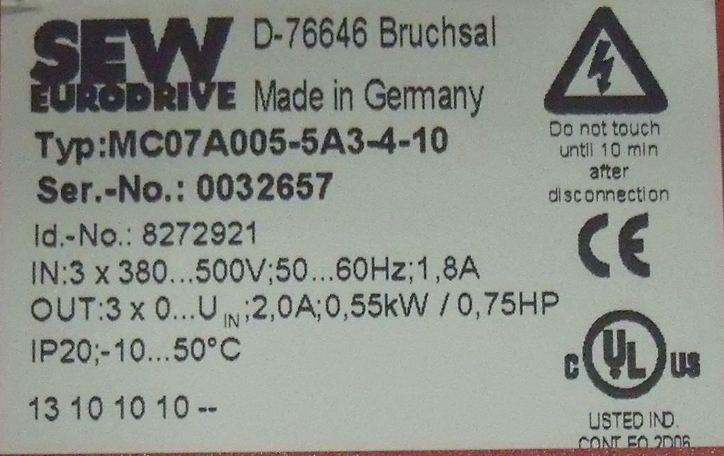 Frequenzumrichter 0,75 kW von SEW - MCO7AA005-5A3-4-10 – Bild 2