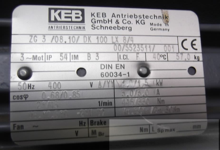 Getriebemotor 1,0/1,5 kW 21/43 U/min von KEB - ZG3/08.10/DK100LX8/4 – Bild 6