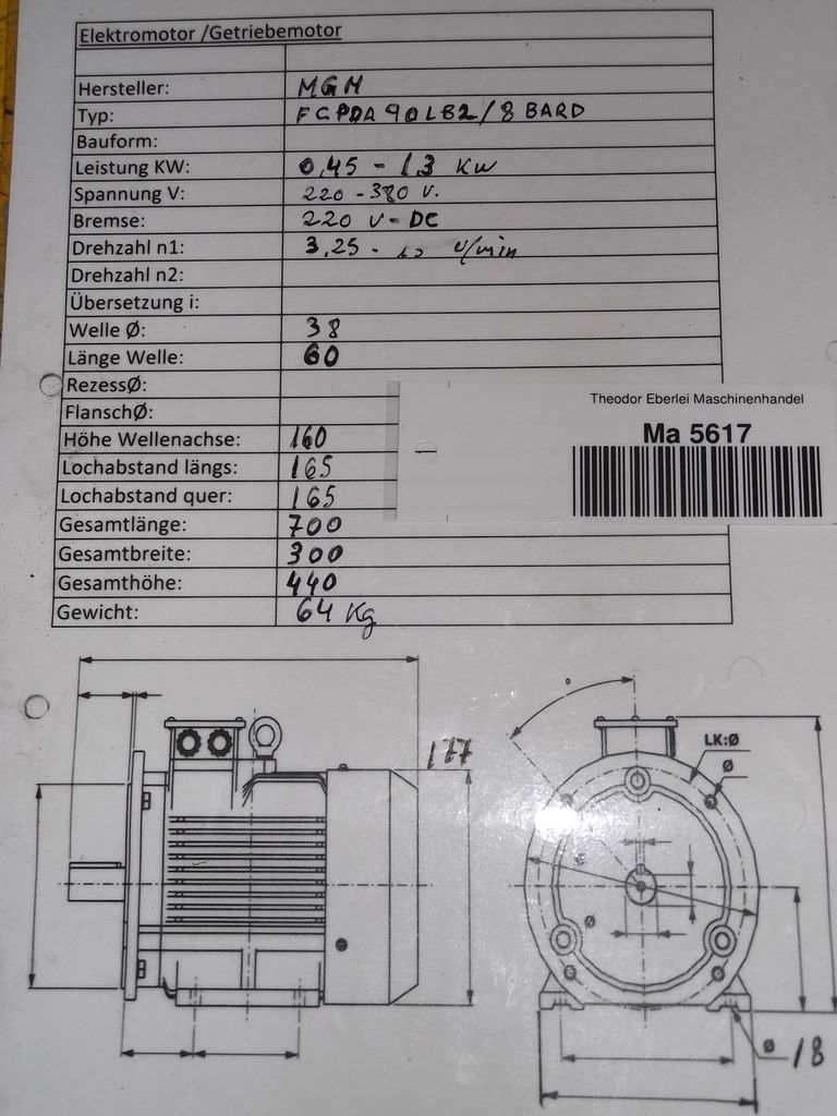 Getriebemotor 0,45/1,3 kW 3,25/15 U/min von MGM - FCPDA90LB2/8BARD – Bild 5