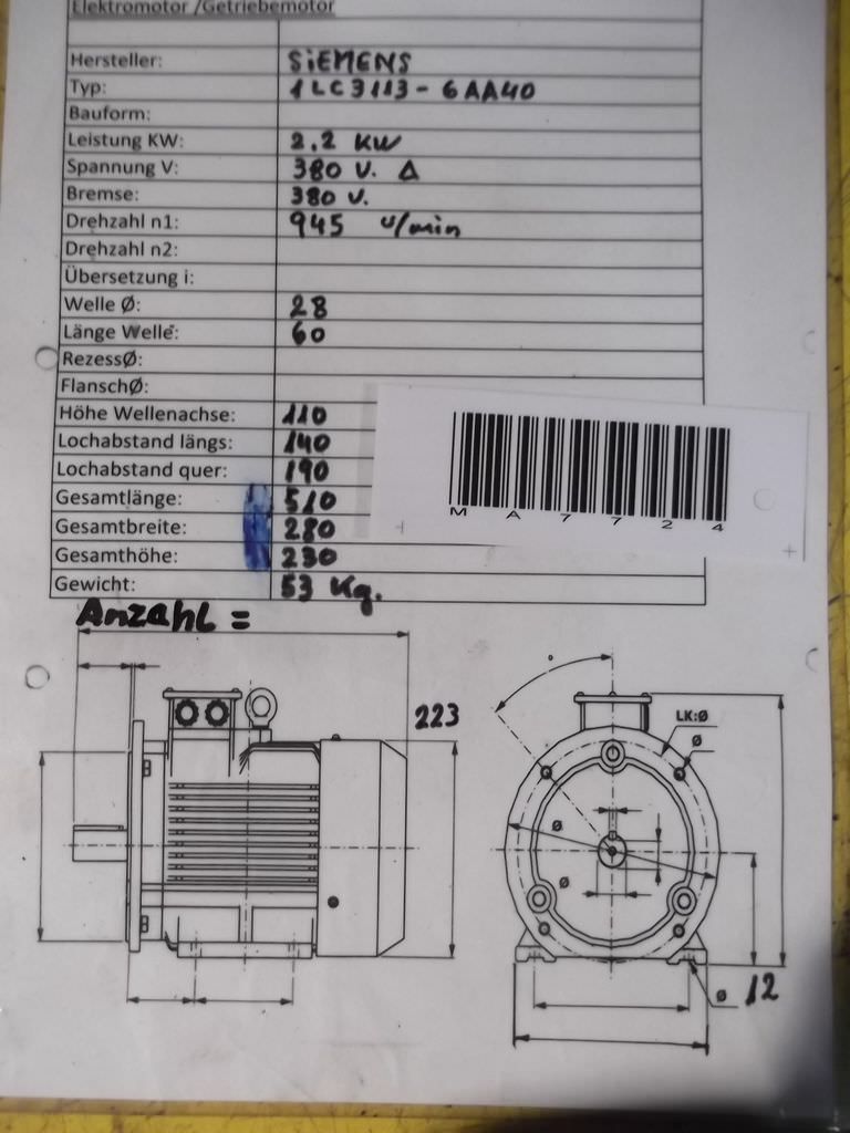 Elektromotor 2,2 kW 945 U/min von Siemens - 1LC3113-6AA40 – Bild 6