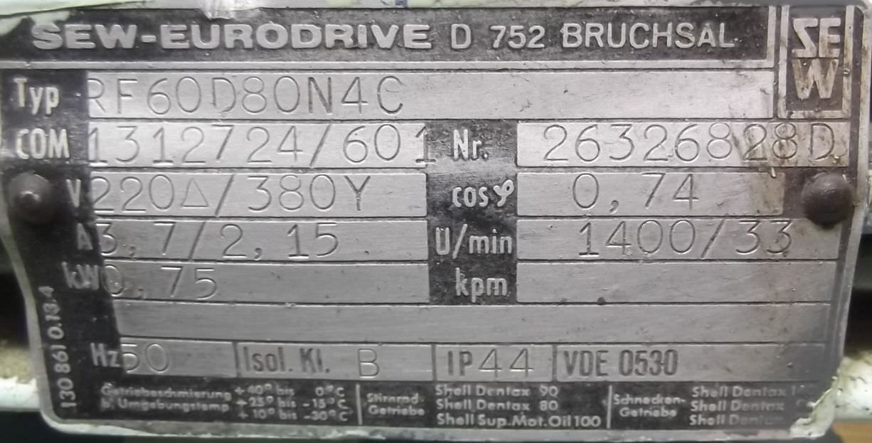 Getriebemotor 0,75 kW 33 U/min von SEW Eurodrive - RF60D80N4C – Bild 4