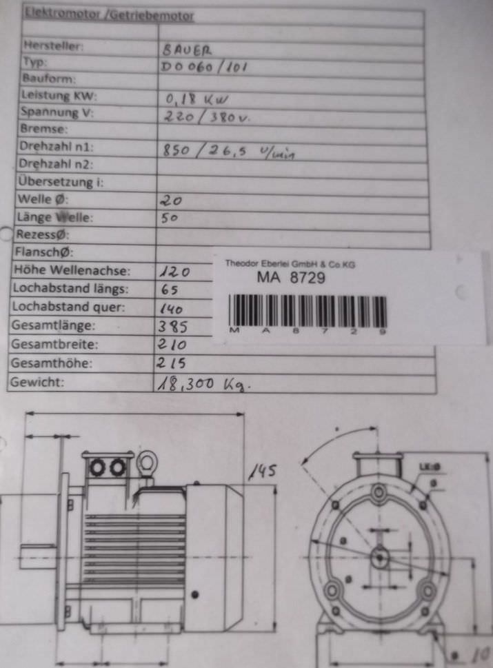 Getriebemotor 0,18 kW 26,5 U/min von Bauer - D0060/101 DK760/178 – Bild 5