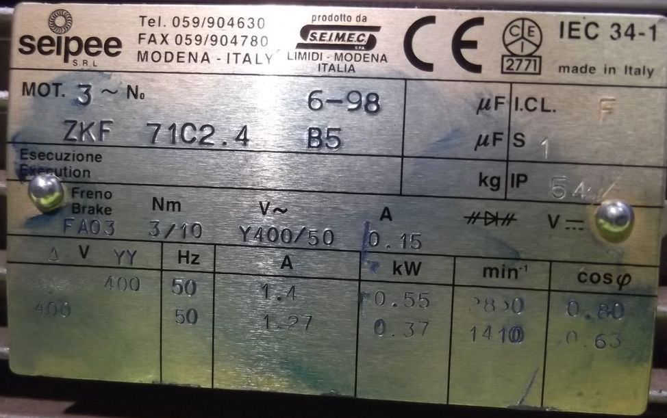 Getriebemotor 0,37/0,55 kW 282/566 U/min von Seipee - ZKF71C2.4 – Bild 5