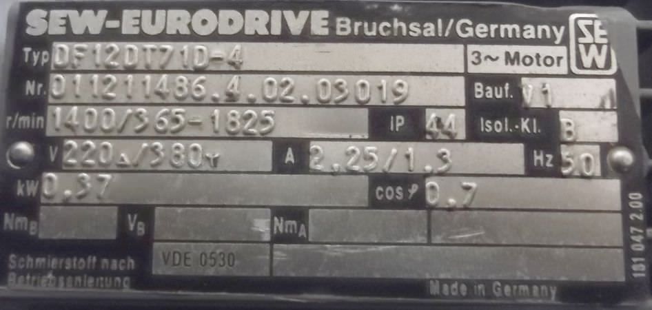 regelbarer Getriebemotor 0,37 kW 22-110 U/min von SEW Eurodrive - R40 / DF12DT71D-4 – Bild 5