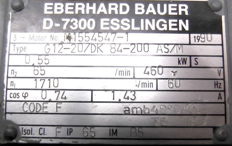 Getriebemotor 0,55 kW 65 U/min von BAUER - G12-20/DK84-200AS/M – Bild 4