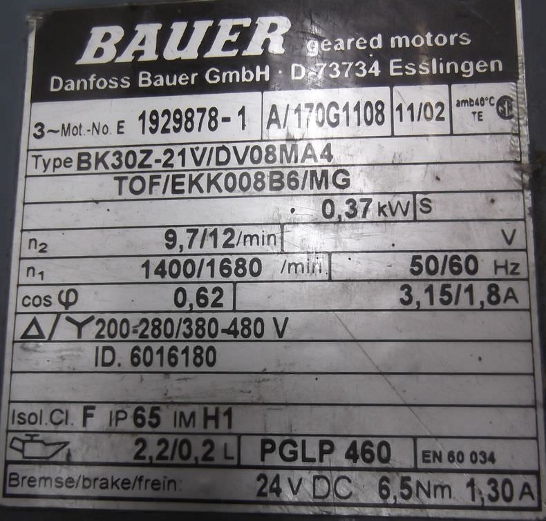 Getriebemotor 0,37 kW 9,7 U/min von BAUER - BK30Z-21V/DV08MA4 – Bild 5