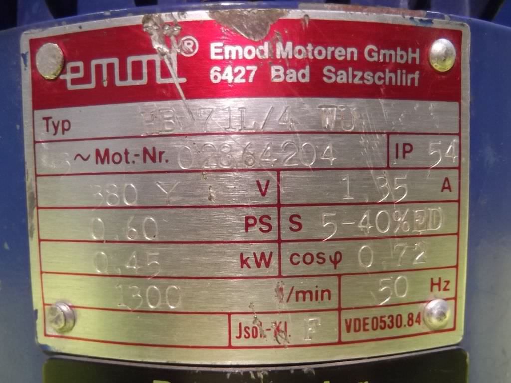 Elektromotor 0,45 kW 1300 U/min von Emod - HB 71L/4 WU – Bild 4