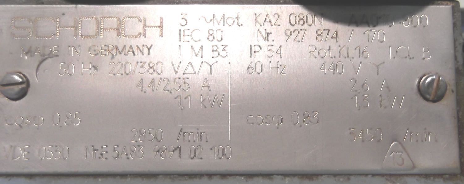 Elektromotor 1,1 kW 2850 U/min von Schorch - KA2 080N-AA010-800 – Bild 4