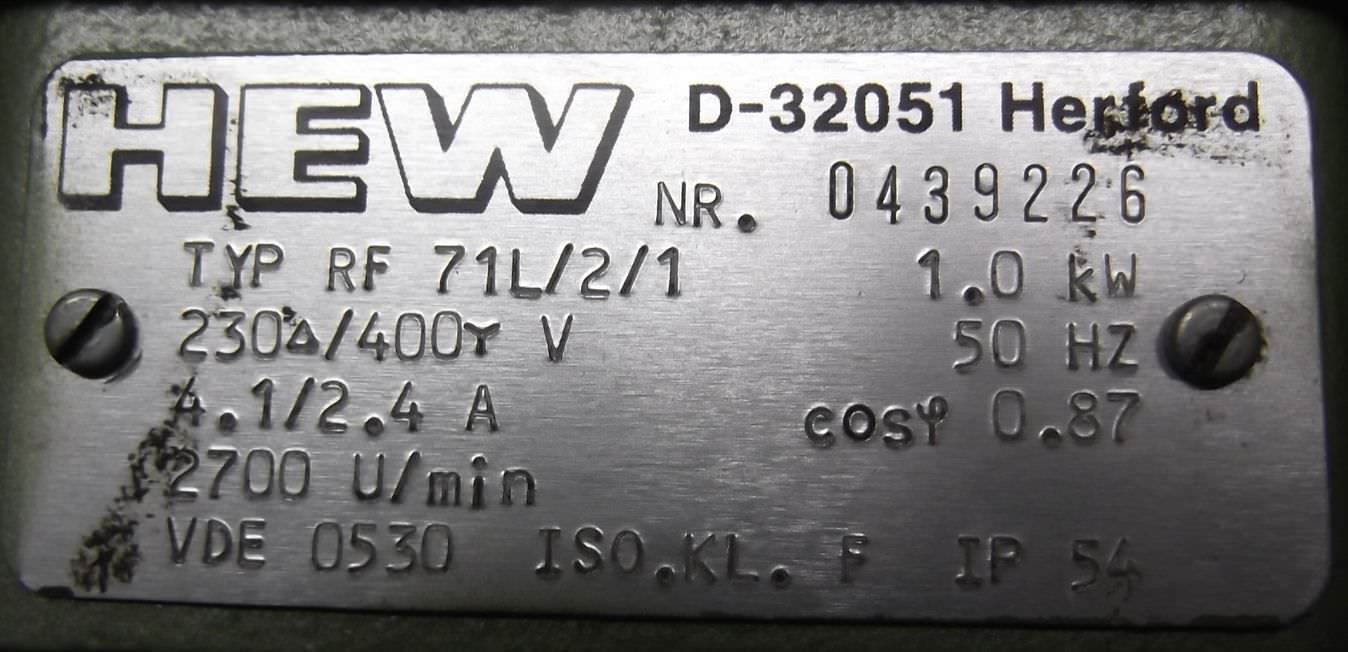 Elektromotor 1 kW 2700 U/min von HEW - RF71L/2/1 – Bild 4