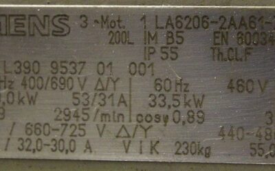Elektromotor 30 kW 2945 U/min von Siemens - 1 LA6206-2AA61-Z 200L IM B5 – Bild 5