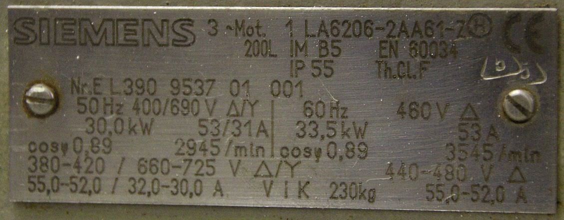 Elektromotor 30 kW 2945 U/min von Siemens - 1 LA6206-2AA61-Z 200L IM B5 – Bild 5