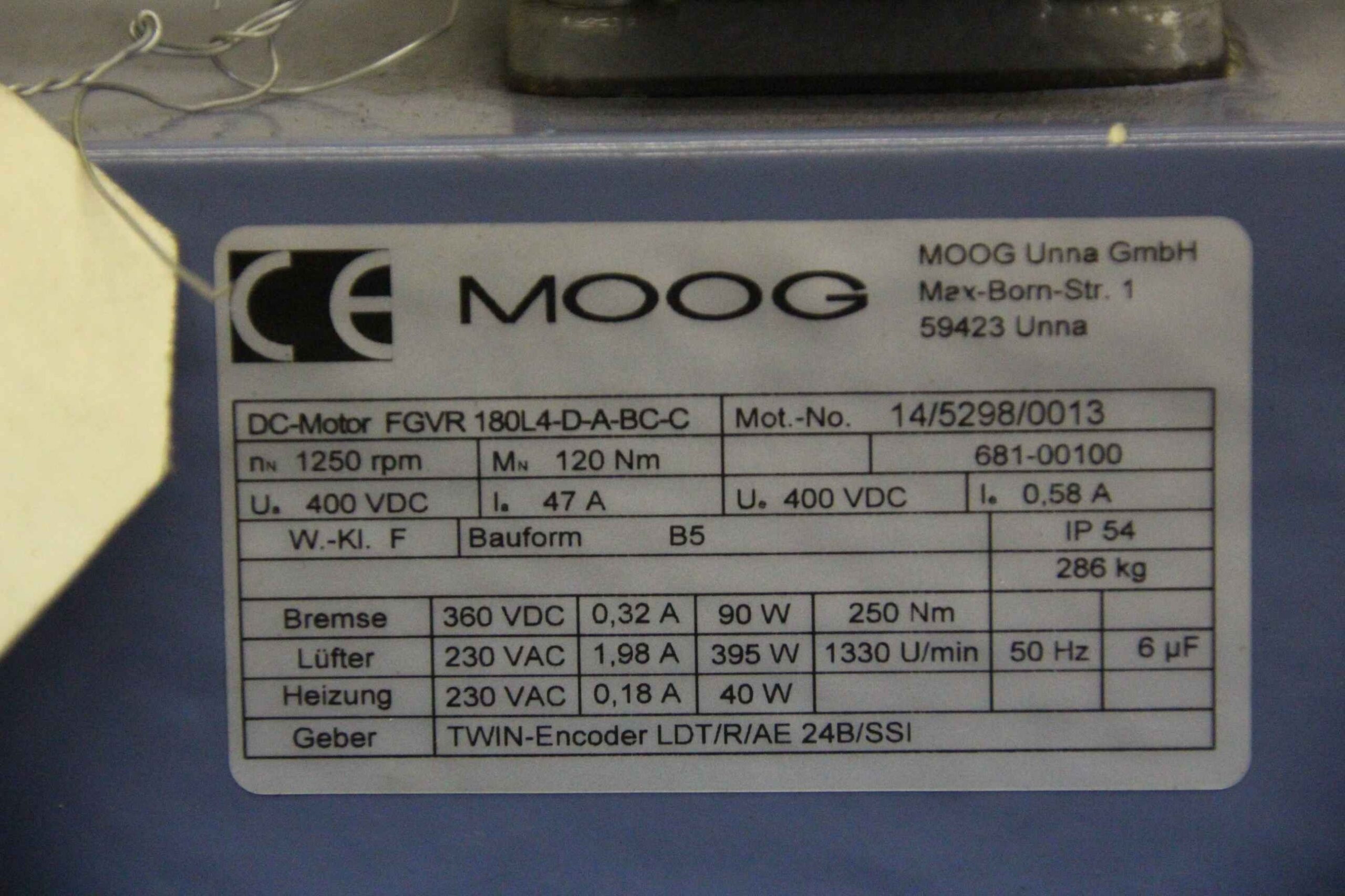 Servomotor 120 Nm 1250 U/min von Moog - FGVR 180L4-D-A-BC-C – Bild 5