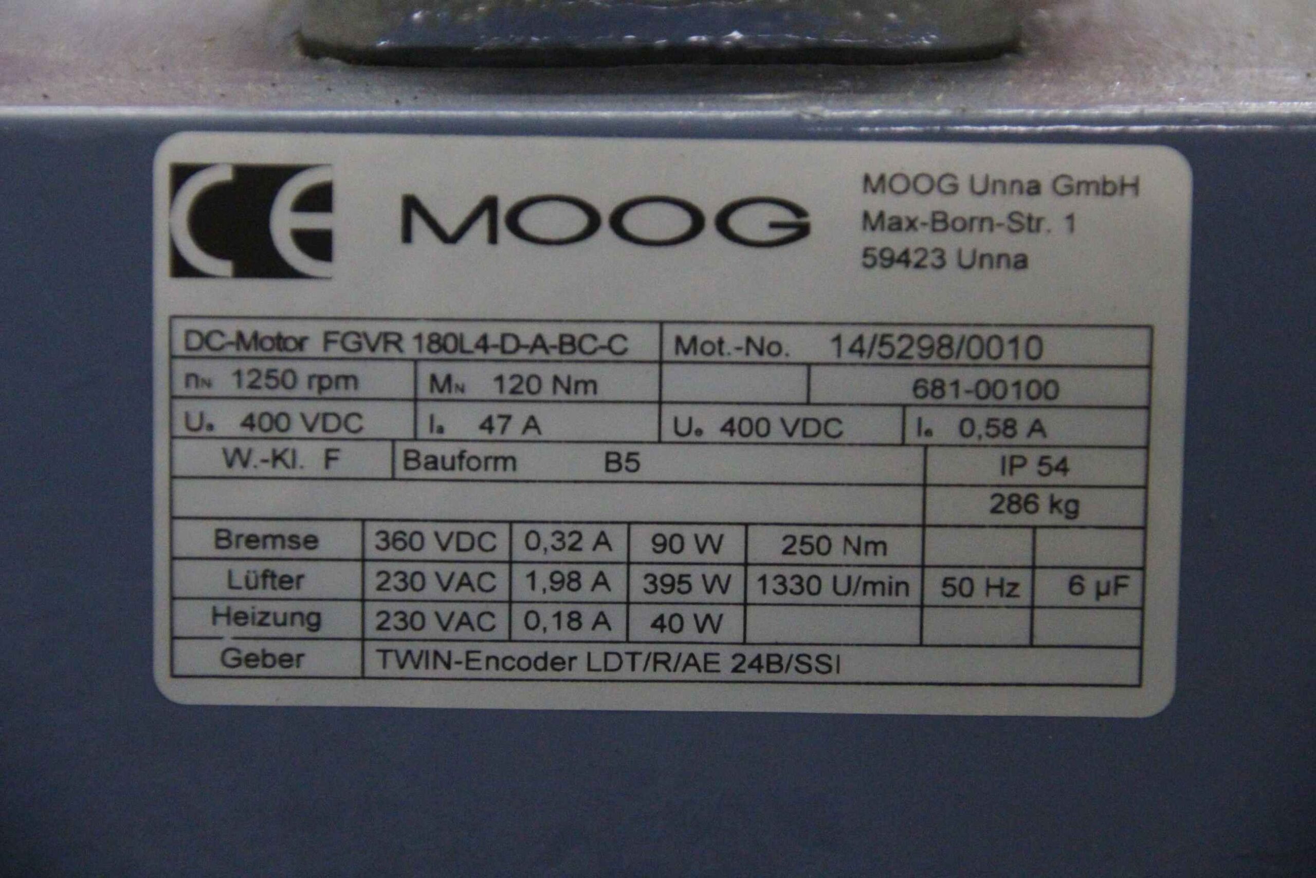 Servomotor 120 Nm 1250 U/min von Moog - FGVR 180L4-D-A-BC-C – Bild 10