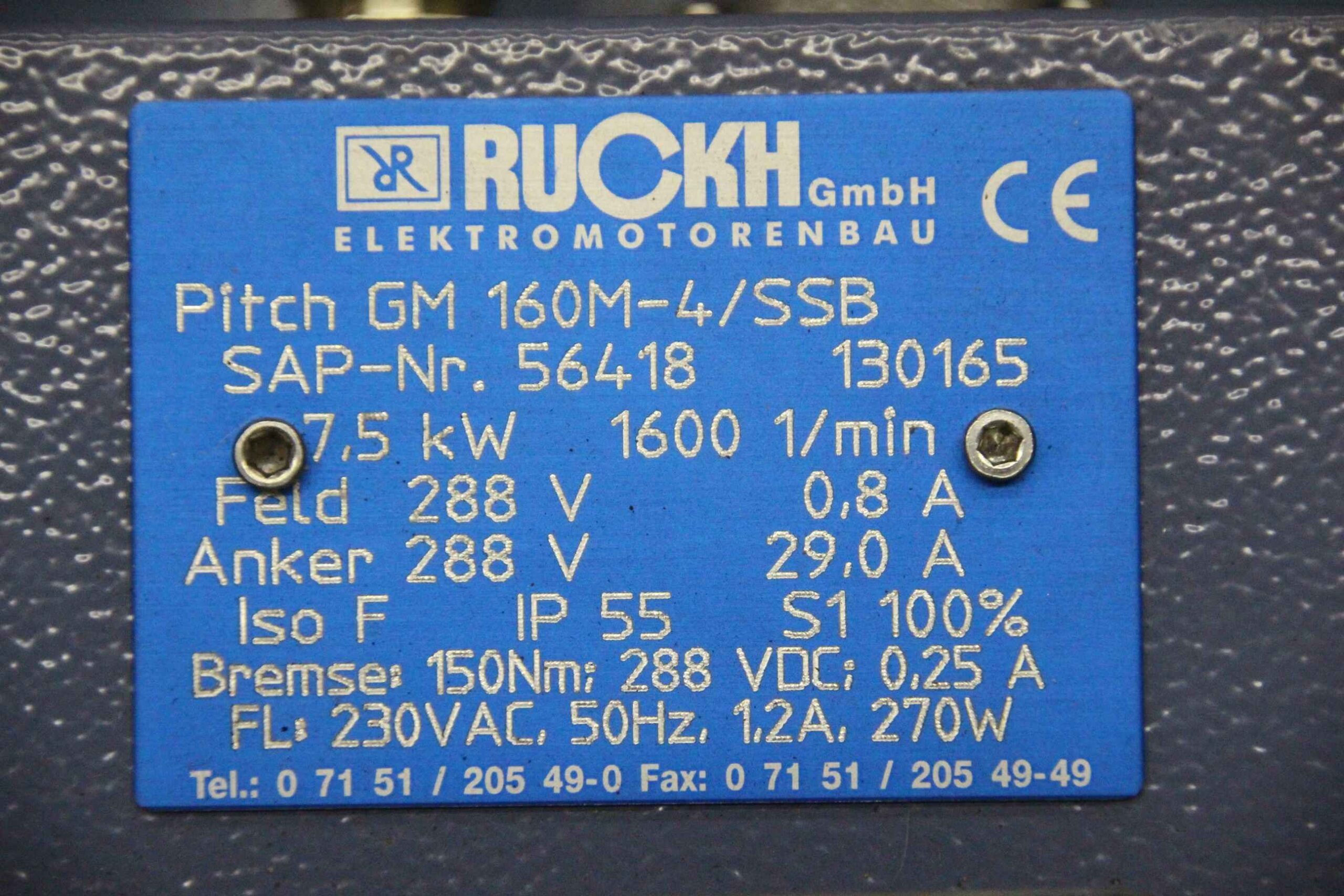 Servomotor 7,5 kW 1600 U/min von Ruckh - Pitch GM 160M-4/SSB – Bild 7