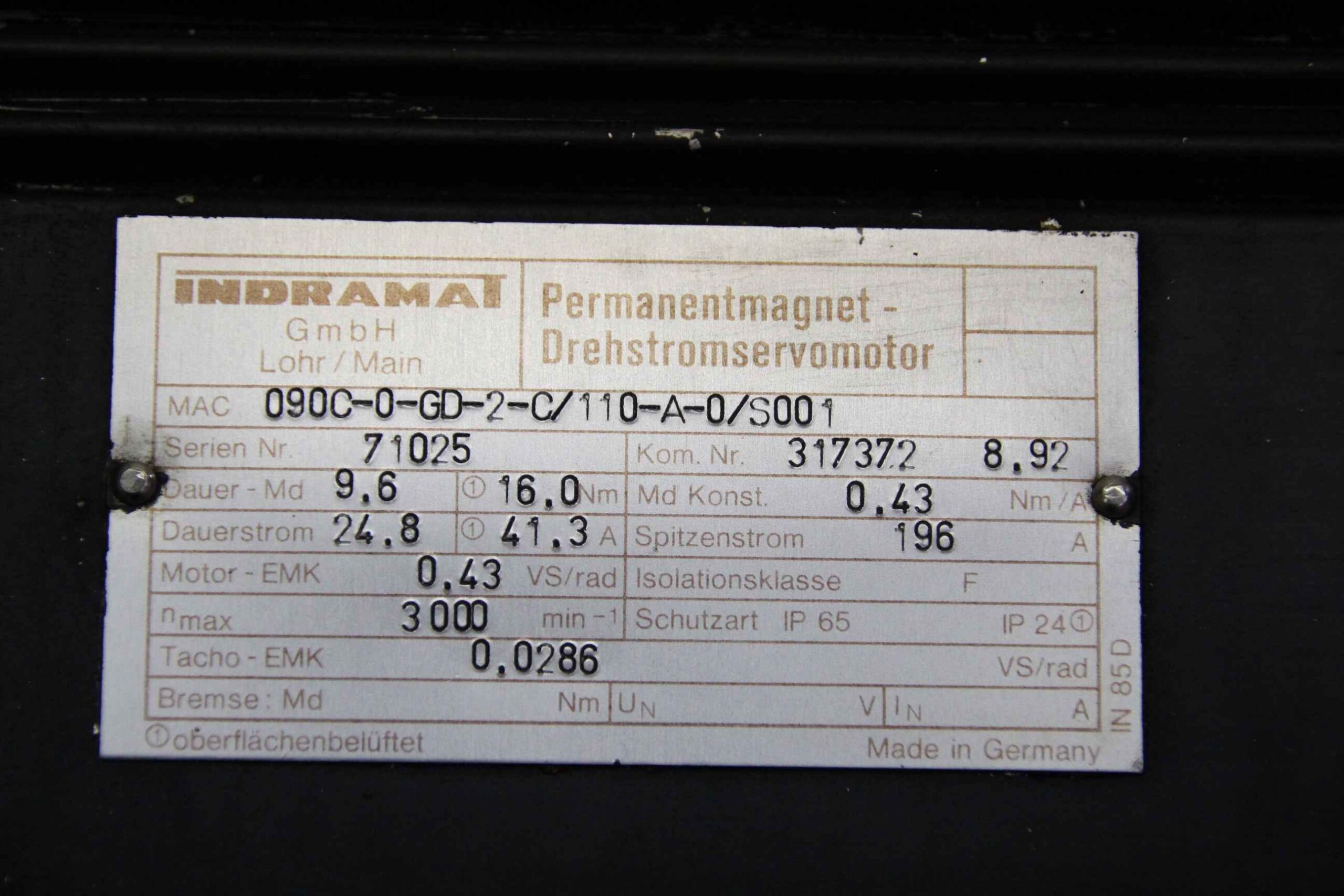 Permanent Magnet Motor von Indramat - MAC090C-O-GD-2-C/110-A-O/S001 – Bild 4