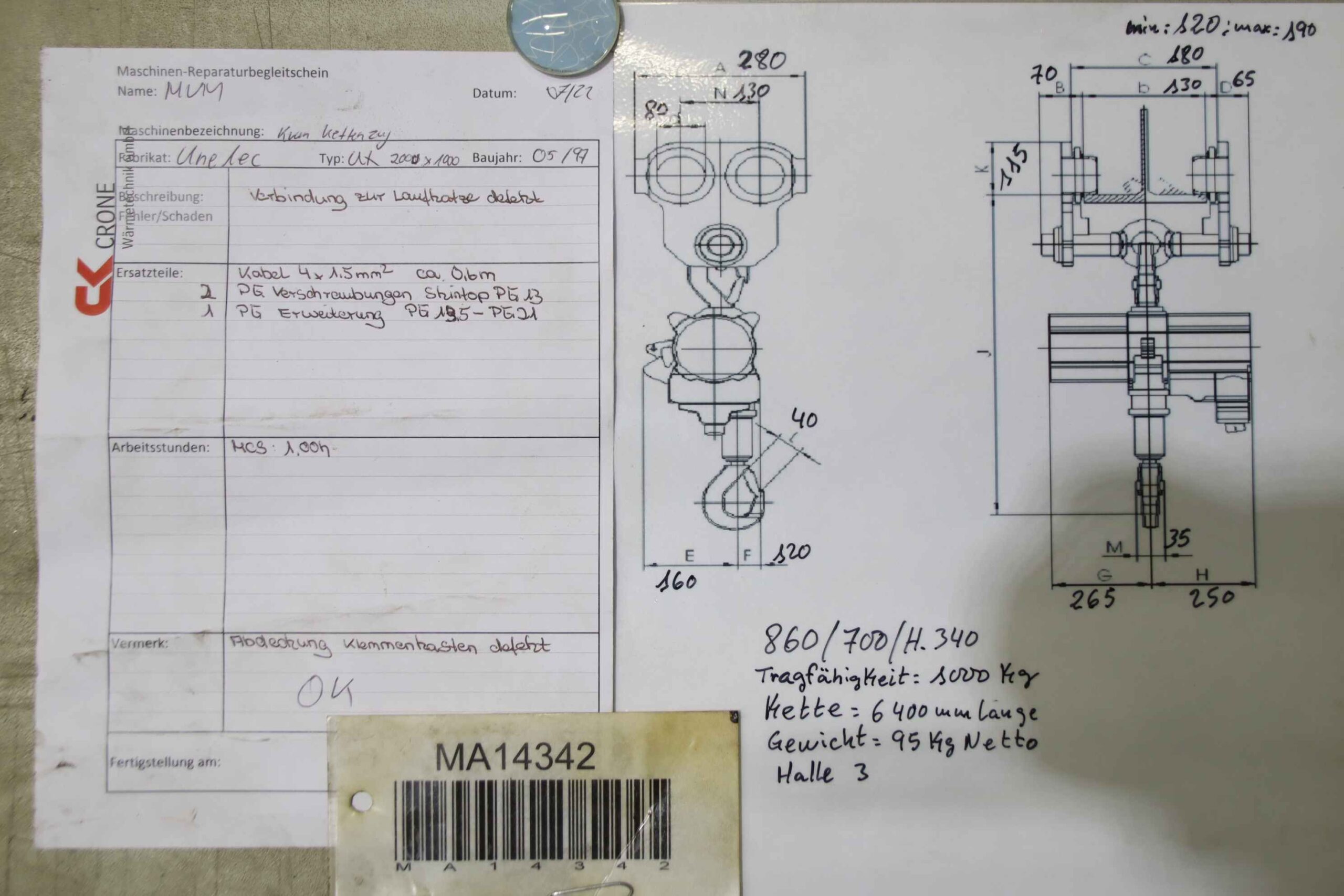 Kettenzug mit Fahrwerk 1000 kg von Unelec - UX 200UX100 24V2 – Bild 12