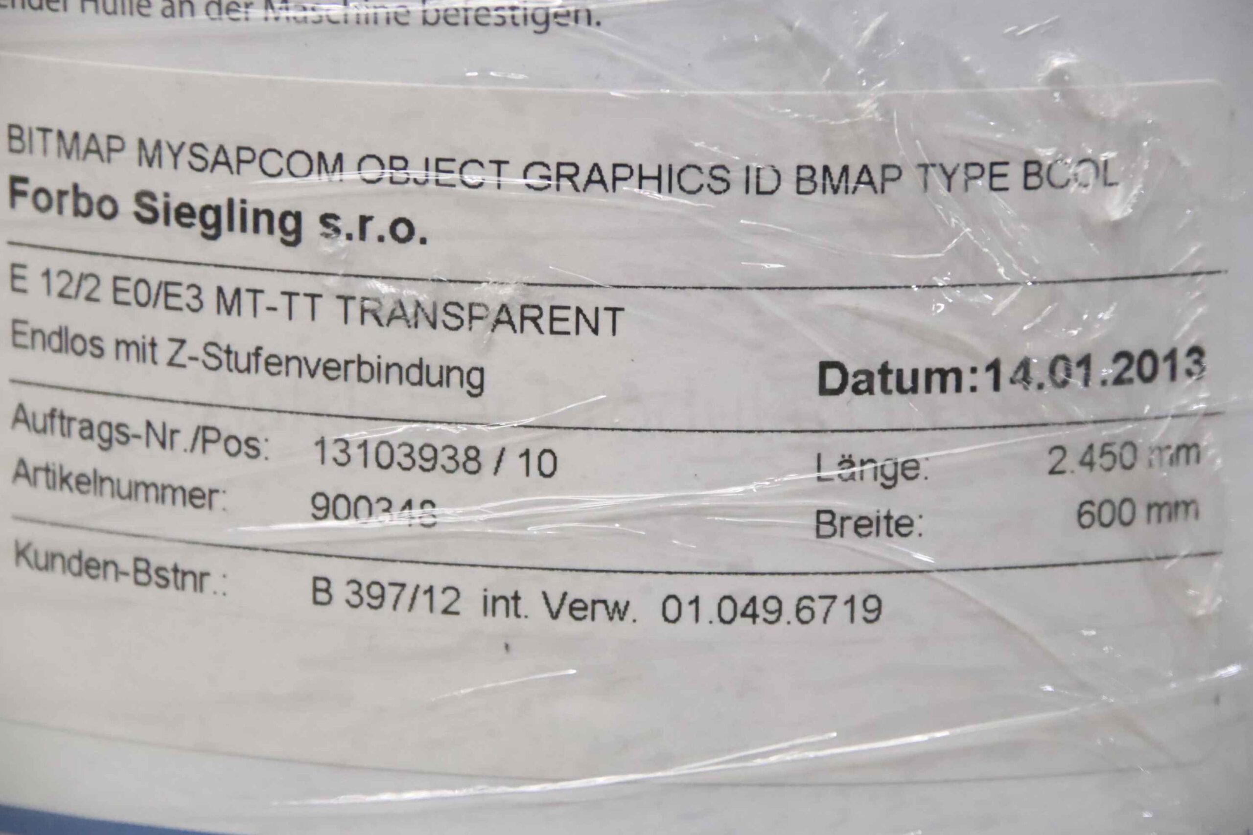 Förderbandgurt Breite 600 mm von Forbo Siegling - E 12/2 EO/E3 MT-TT TRANSPARENT – Bild 5
