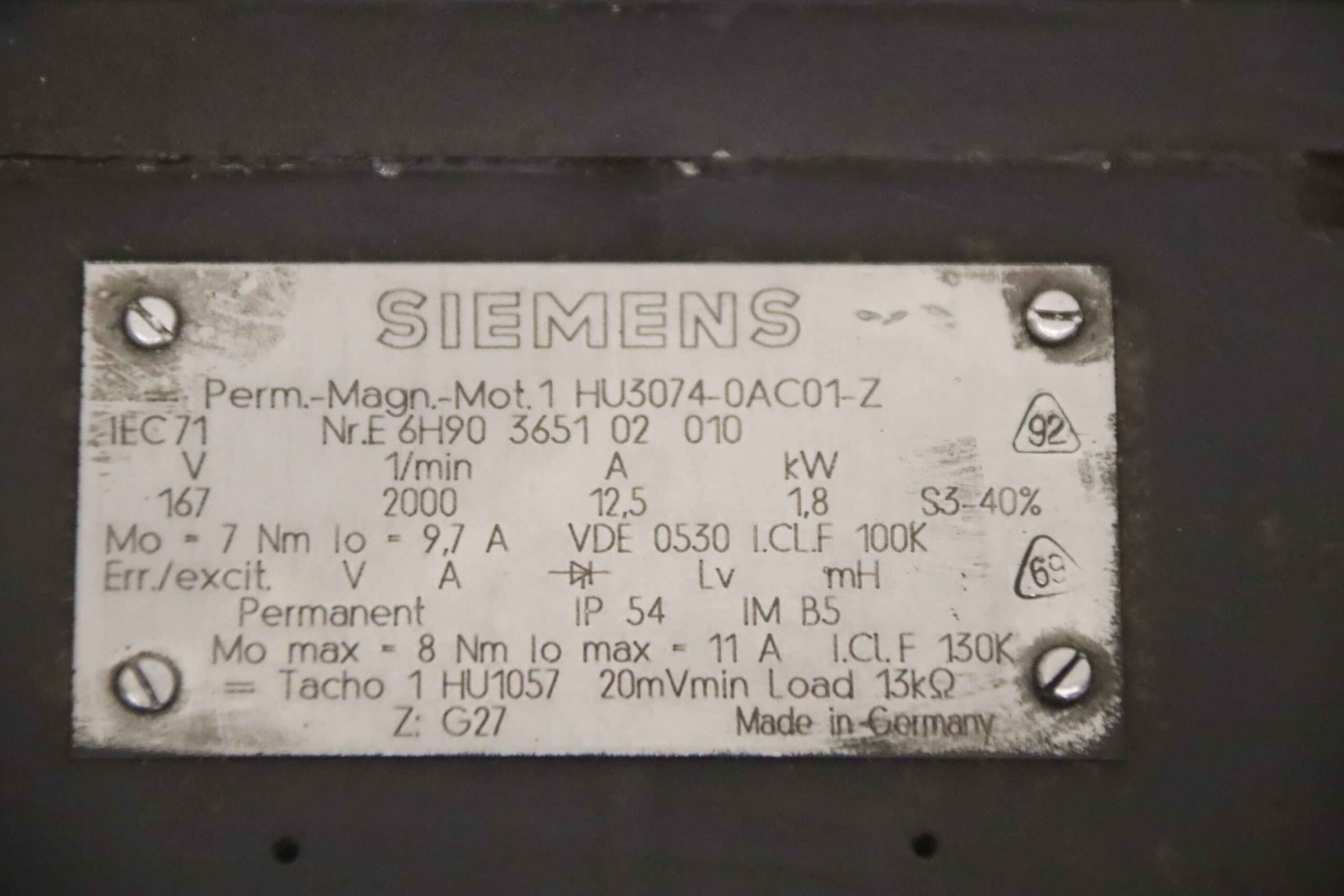 Permanent Magnet Motor von Siemens Mikron - HU3074-OAC01-Z WF 51C/155 – Bild 4