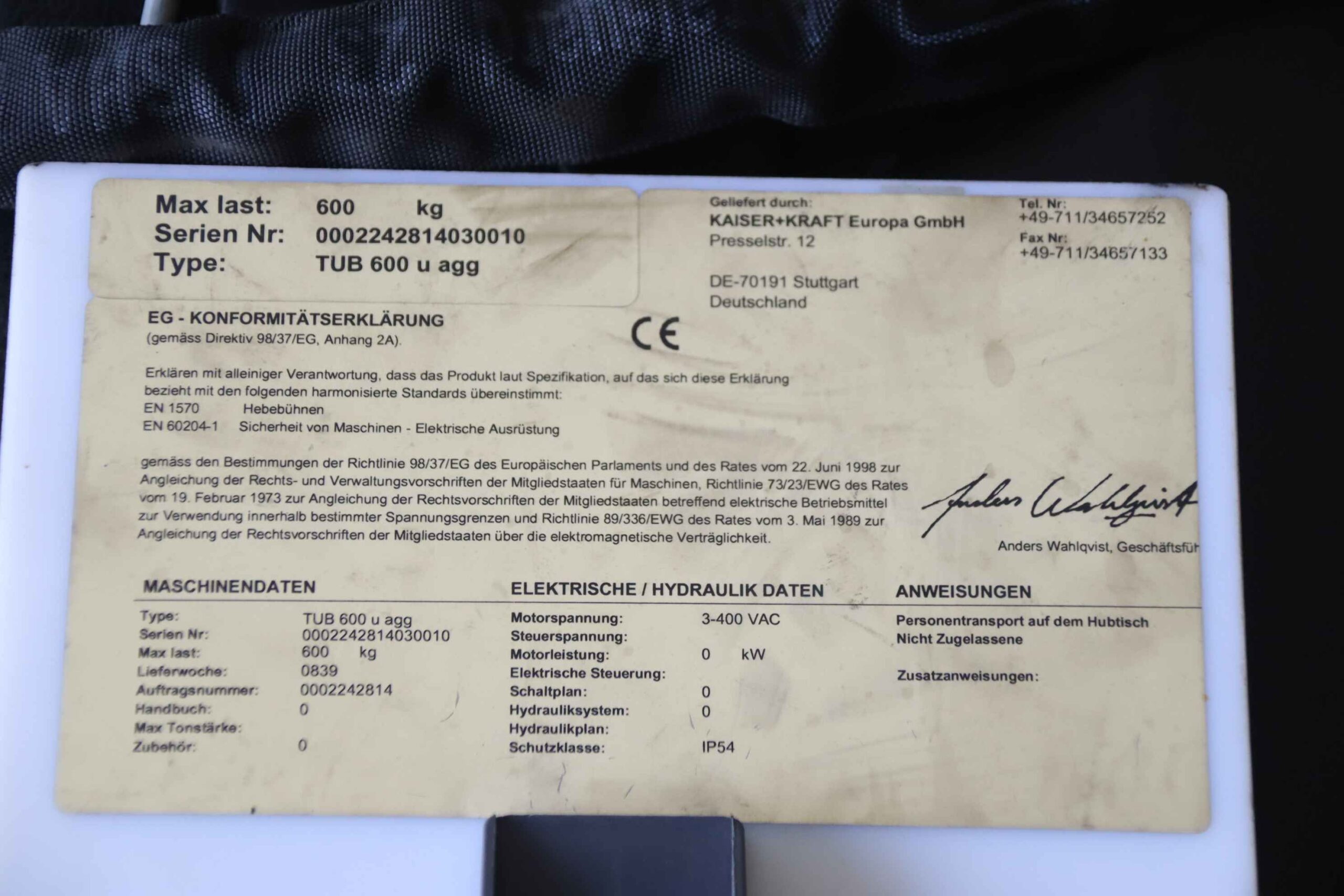 Scherenhubtisch 600 kg von Edmolift - TUB 600 u agg – Bild 14