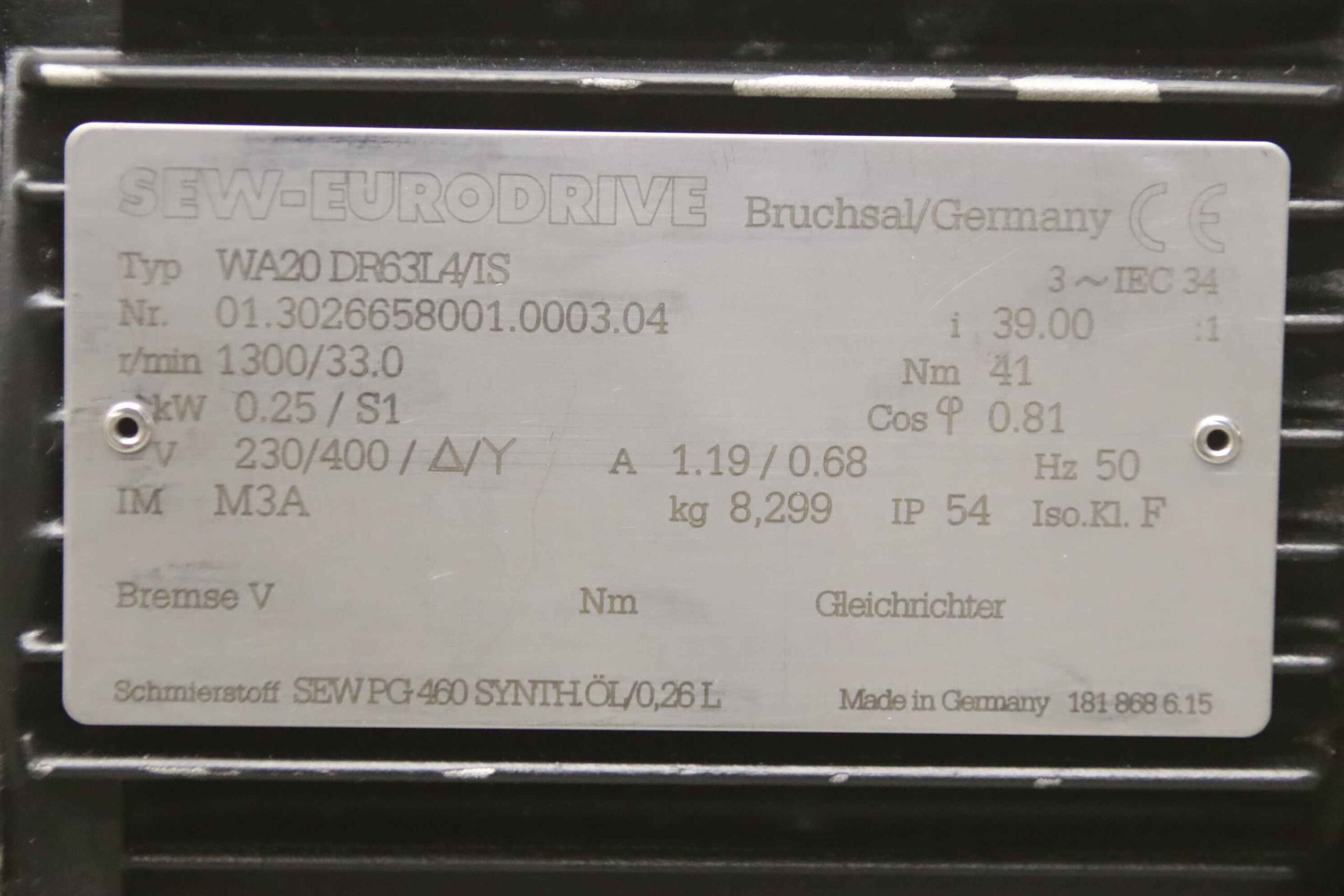 Getriebemotor 0,25 kW 33 U/min von SEW-Eurodrive - WA20 DR63L4/IS – Bild 6