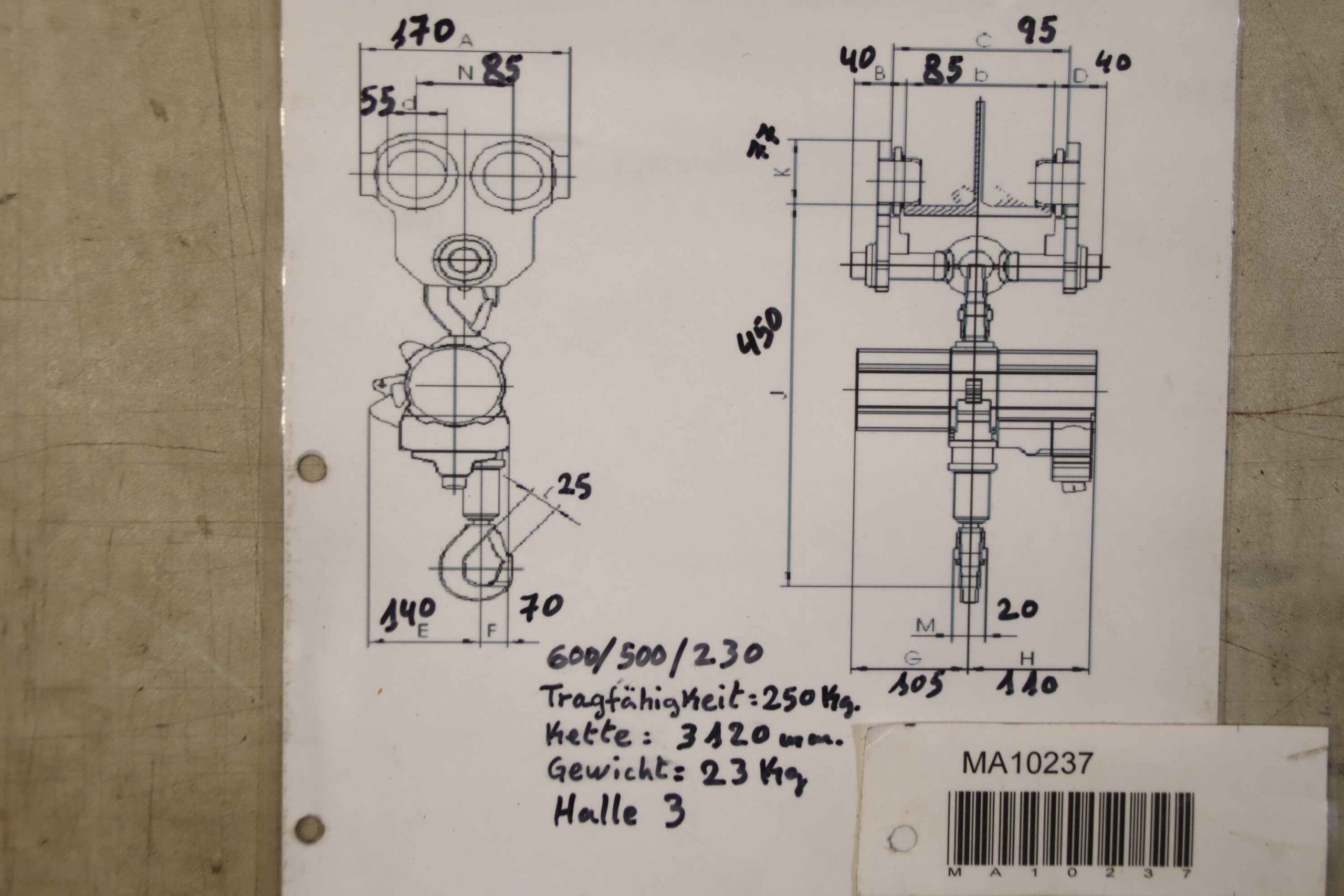 Kettenzug mit Fahrwerk 250 kg von Demag - PK1N – Bild 7
