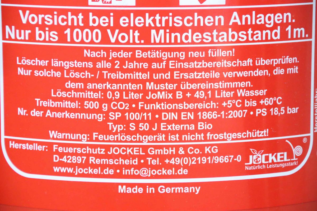Feuerlöscher Schaum von Jockel - S 50 J Externa Bio – Bild 7