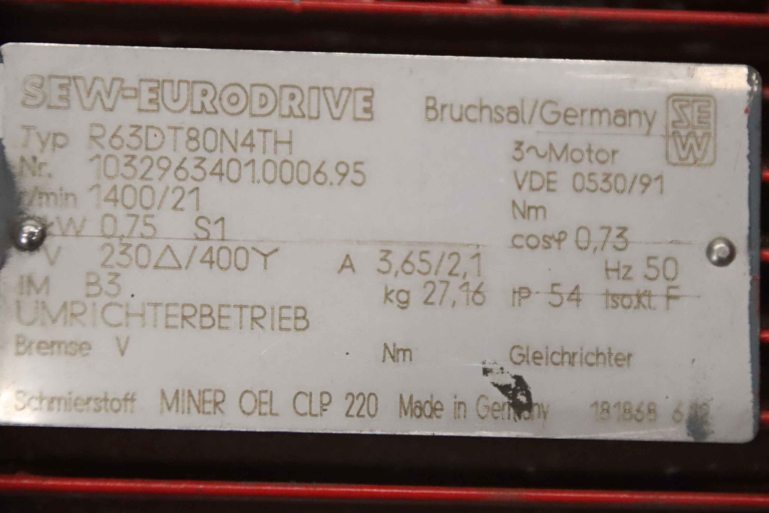 Getriebemotor 0,75 kW 21 U/min von SEW-Eurodrive - R63DT80N4TH – Bild 4