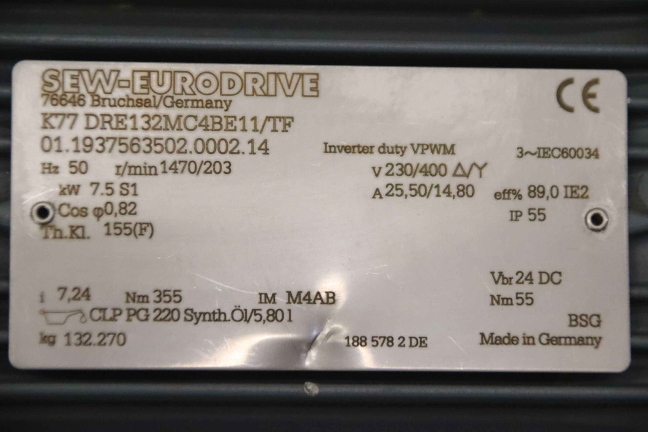 Getriebemotor 7,5 kW 203 U/min von SEW-Eurodrive - K77 DRE132MC4BE11/TF – Bild 5