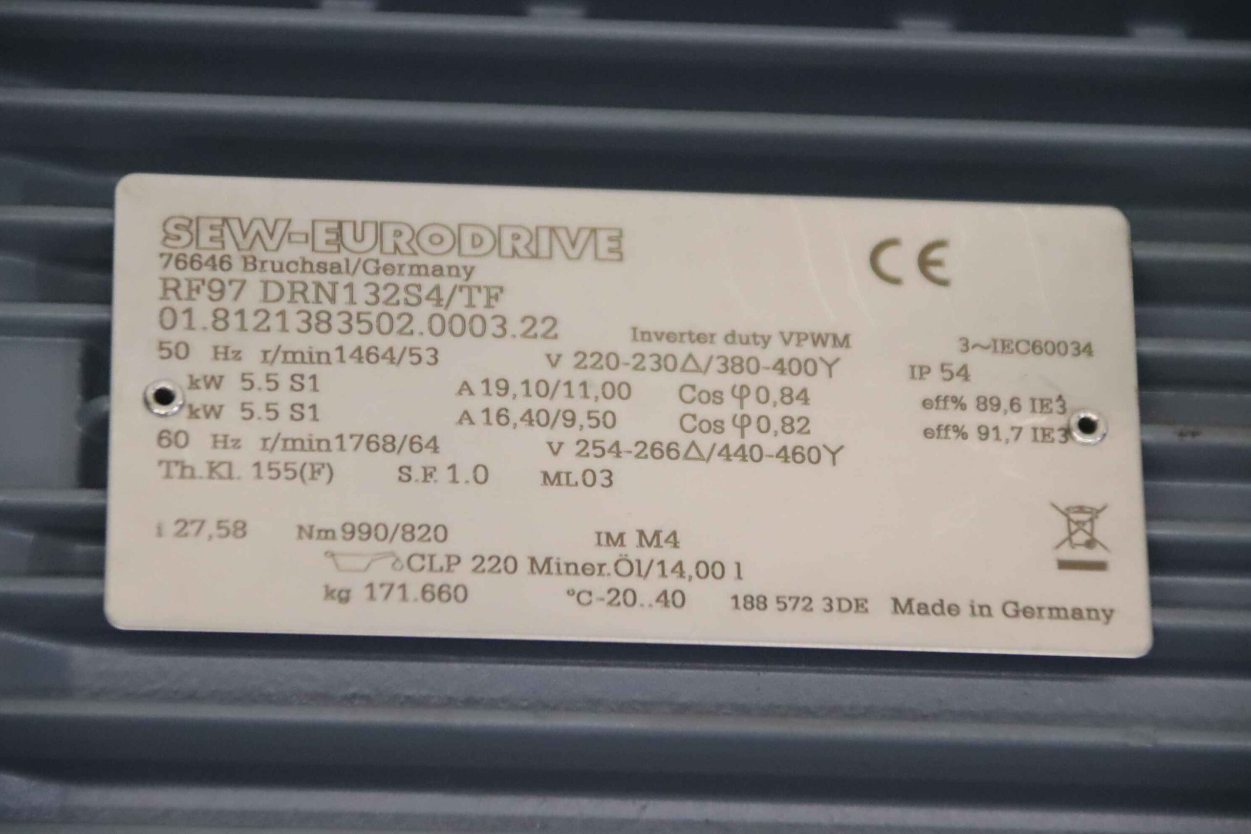 Getriebemotor 5,5 kW 53 U/min von SEW-Eurodrive - RF97 DRN132S4/TF – Bild 5