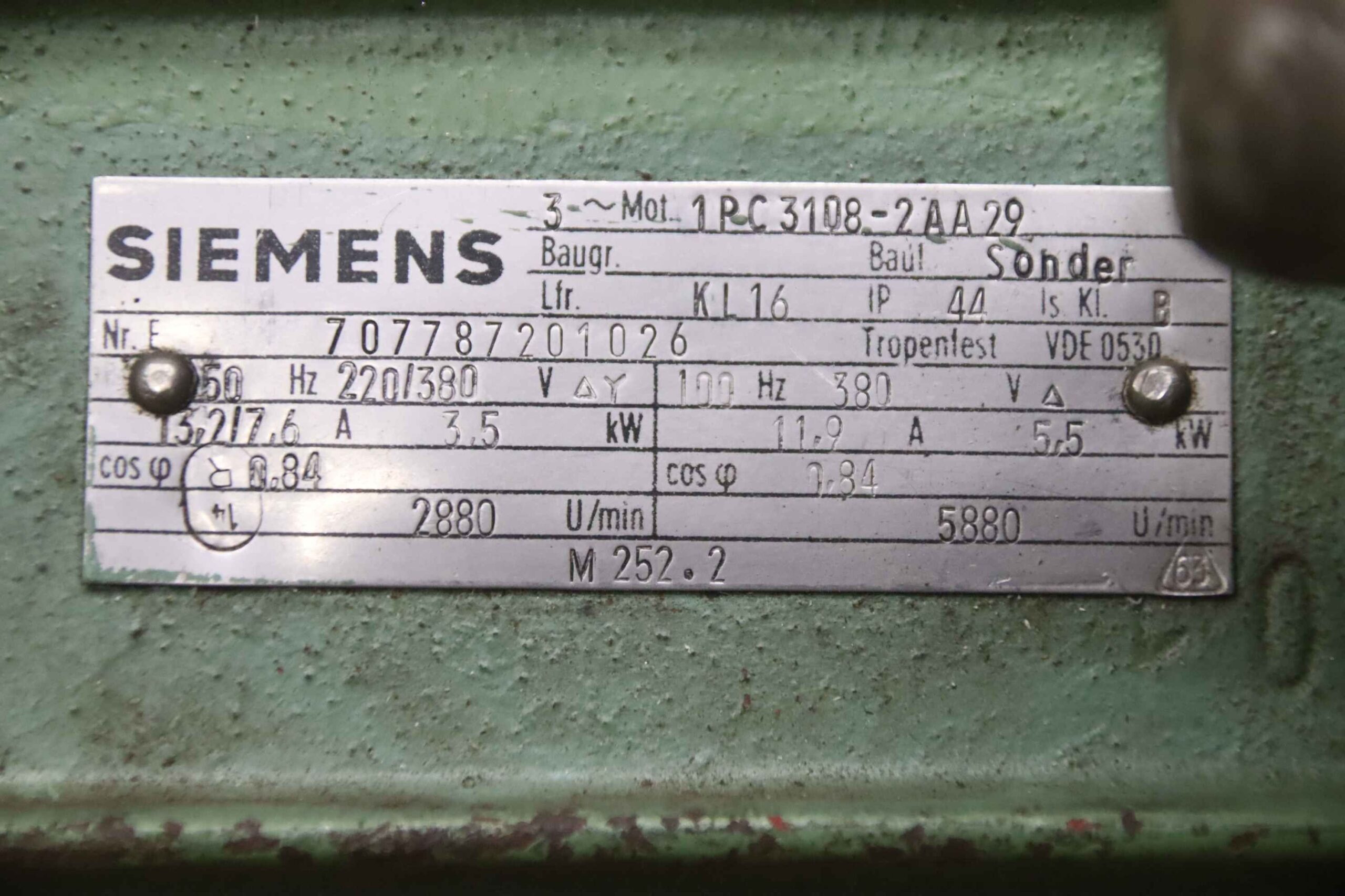 Fräsmotor 3,5/5,5 kW / 2880/5880 U/min mit Schnellspannsystem von Siemens Leuco - 1PC3108-2AA29 – Bild 4