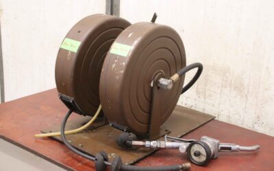 Schlauchhaspel zweifach mit 1x Durchflussmesser von Siemens - Öl- Druckluft-Schlauchaufroller