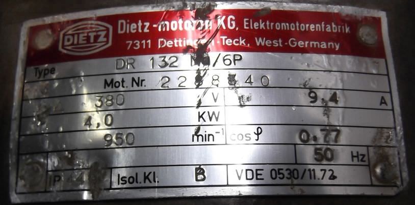 Elektromotor 4 kW 950 U/min von Dietz - DR132Mo/6P – Bild 5