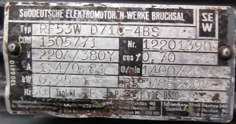 Getriebemotor 0,25 kW 20 U/min von SEW Eurodrive - RF53WD71C-4BS – Bild 4