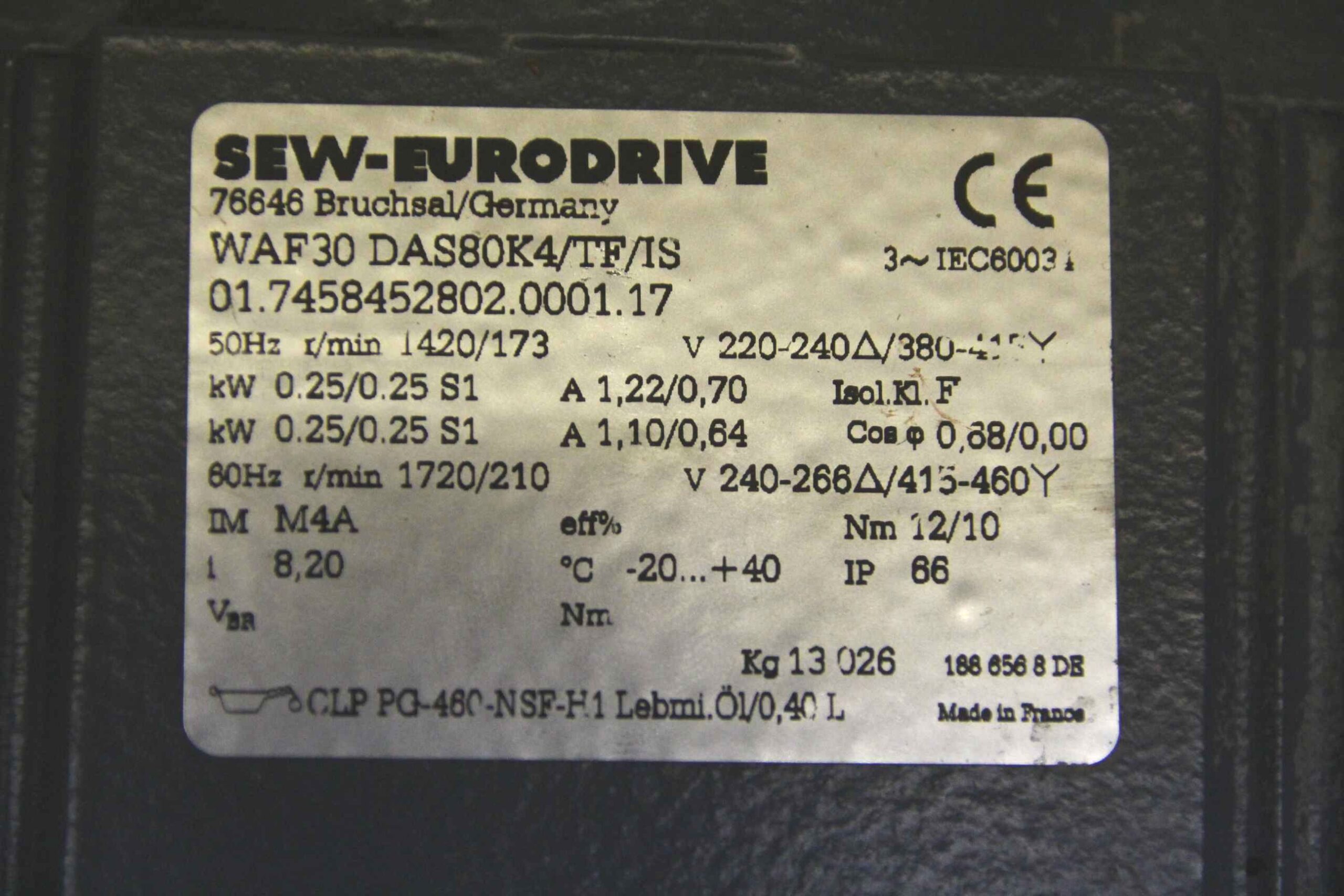 Getriebemotor 0,25 kW 173 U/min von SEW-Eurodrive - WAF30 DAS80K4/TF/IS – Bild 4