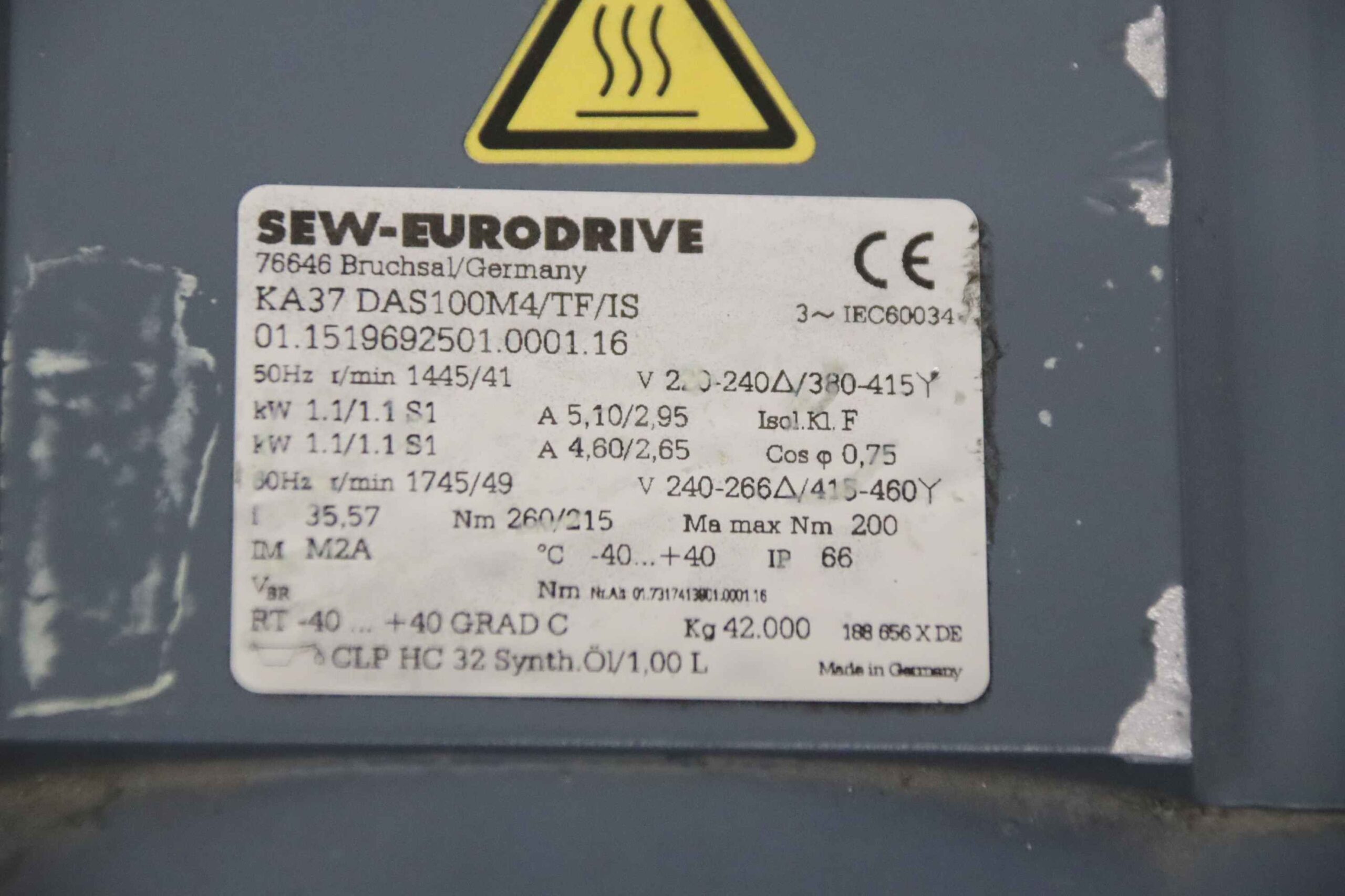 Getriebemotor 1,1 kW 41 U/min von SEW-Eurodrive - KA37 DAS100M4/TF/IS – Bild 5