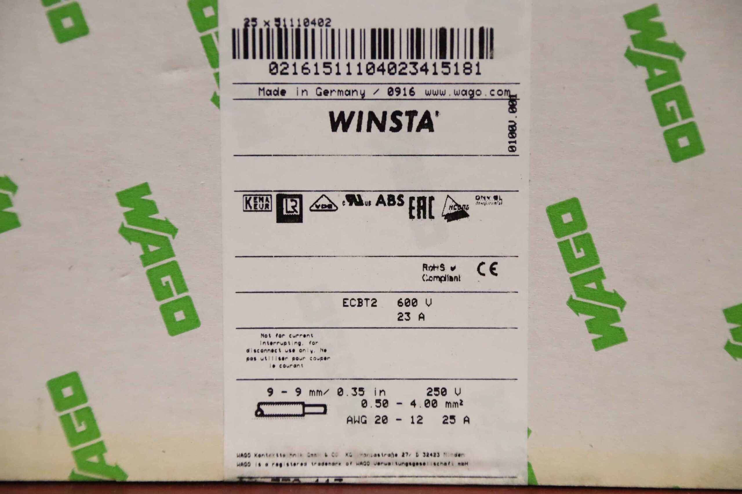 Steckverbinder 25 Stück von Wago - Winsta ECBT2 – Bild 5