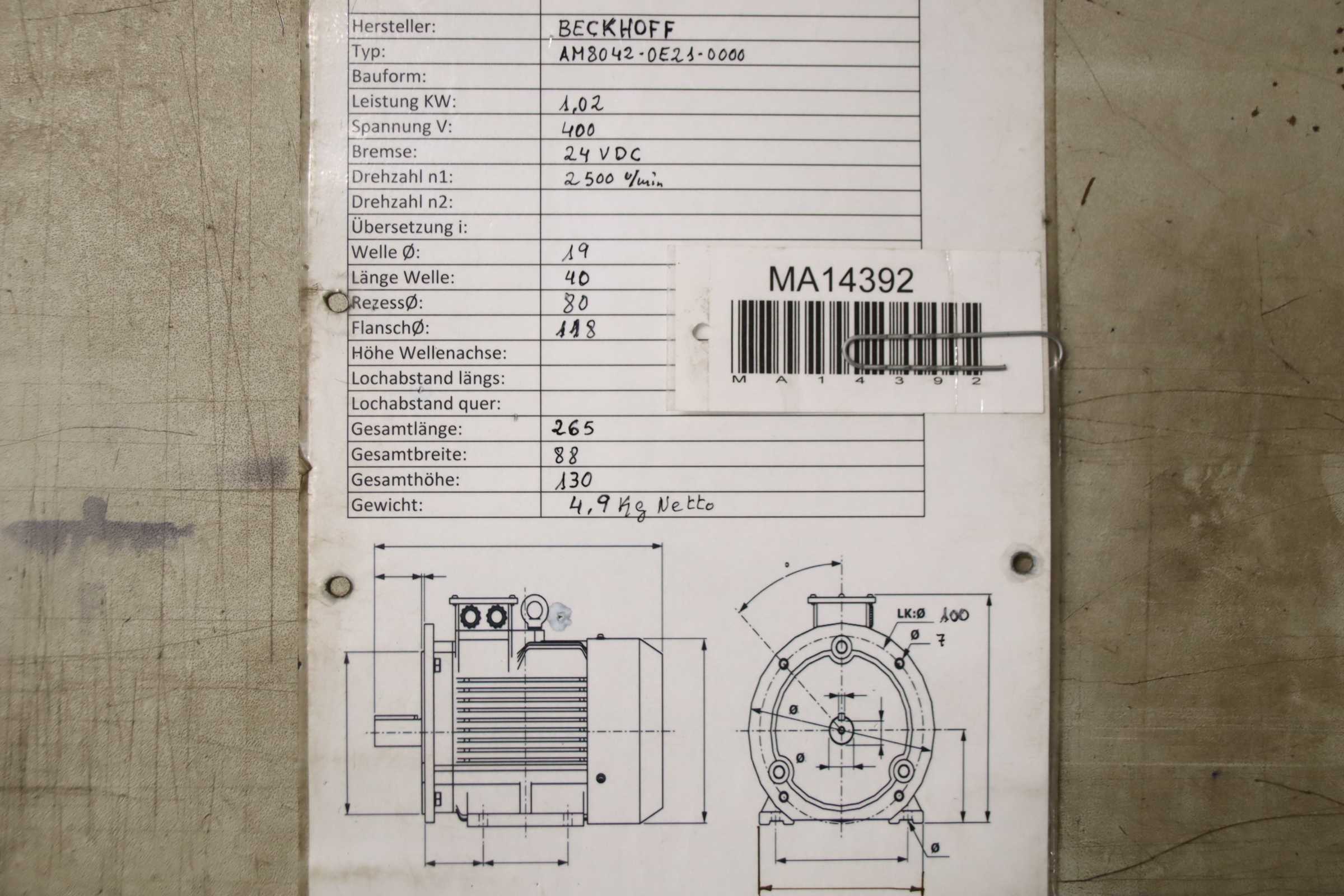 Servomotor 1,02 kW von Beckhoff - AM8042-0E21-0000 – Bild 8