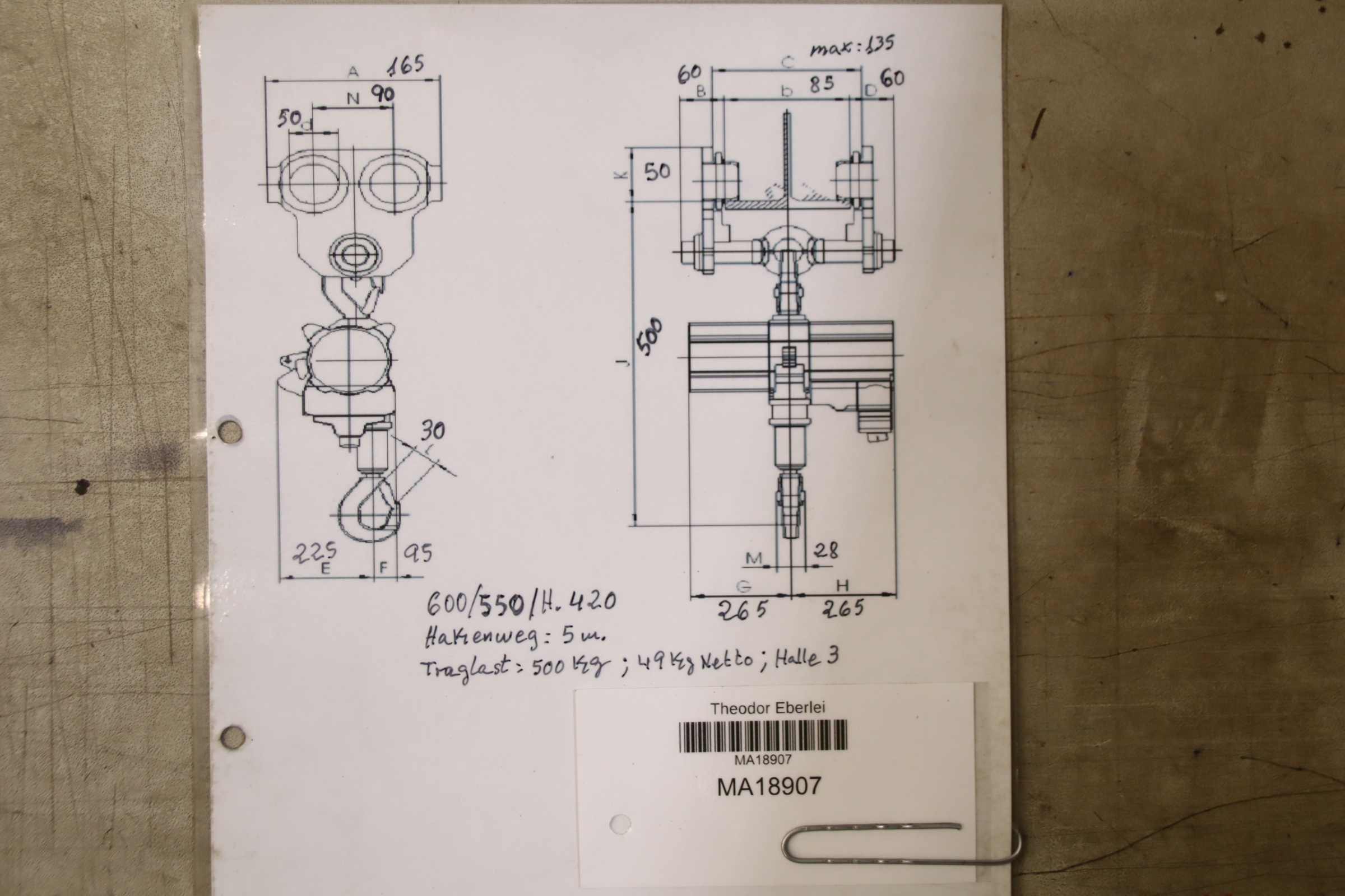 Kettenzug mit Fahrwerk 500 kg von Stahl - T 302 L – Bild 9