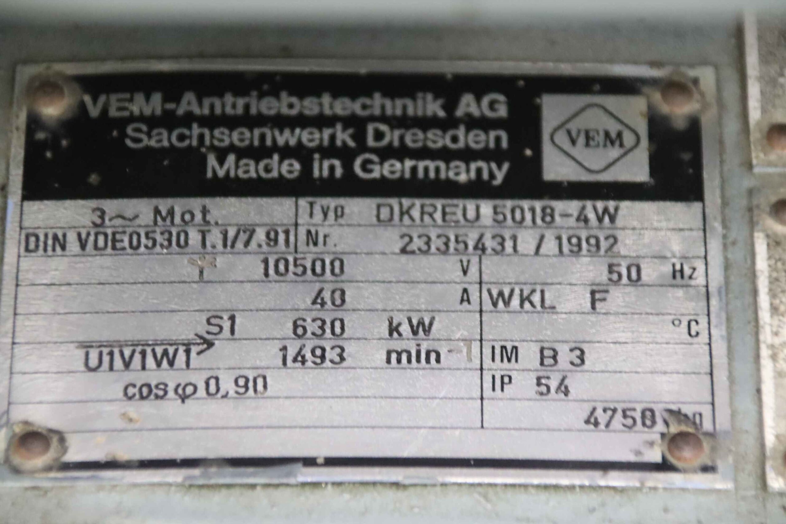 Hochspannungsmotor 630 kW 1493 U/min 10,5 kV von VEM - DKREU 5018-4W – Bild 4