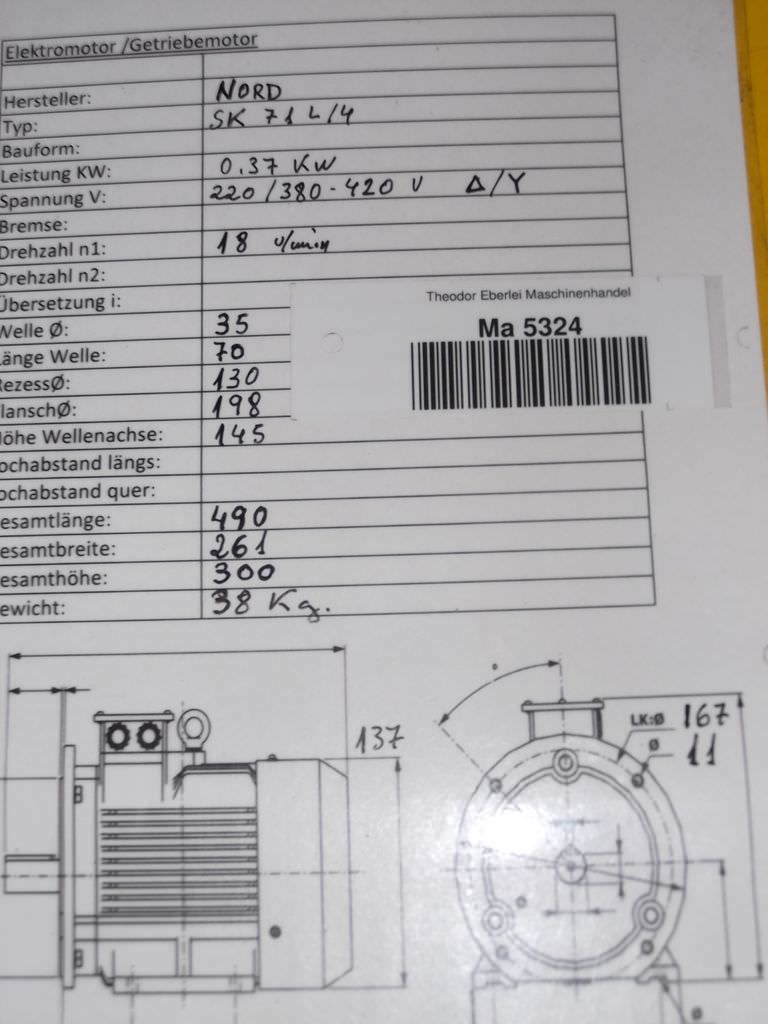 Getriebemotor 0,37 kW 18 U/min von Nord - SK.12080F-71L/4 – Bild 8