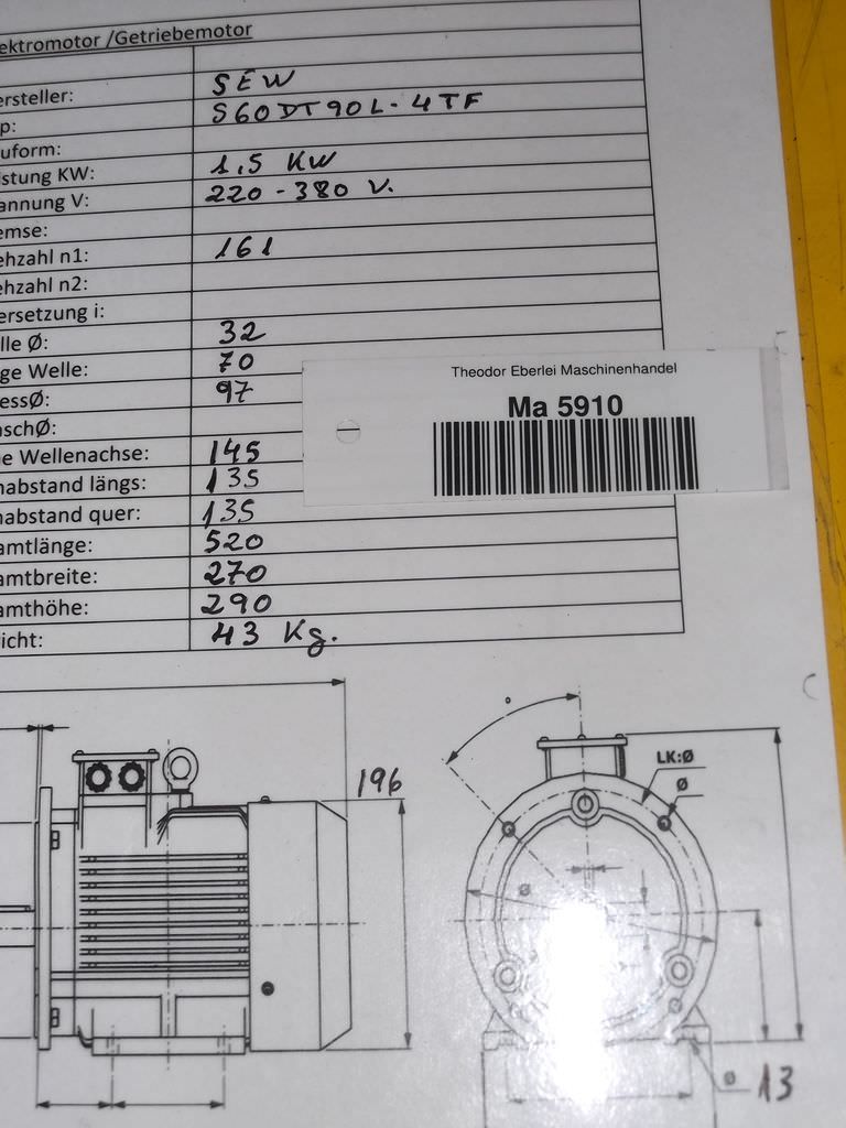 Getriebemotor 1,5 kW 161 U/min von SEW EURODRIVE - S60DT90L-4TF – Bild 9