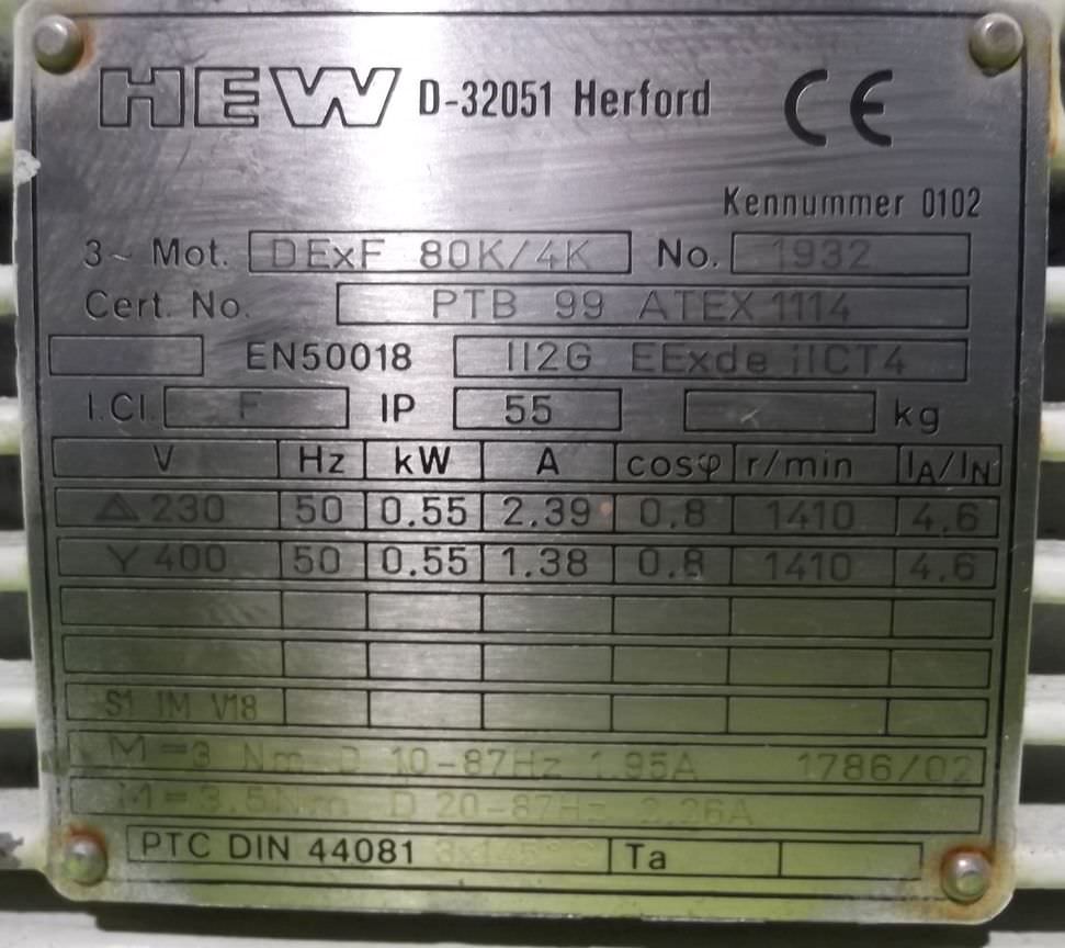 Elektromotor 0,55 kW 1410 U/min Ex von HEW - DExF 80K/4K – Bild 4