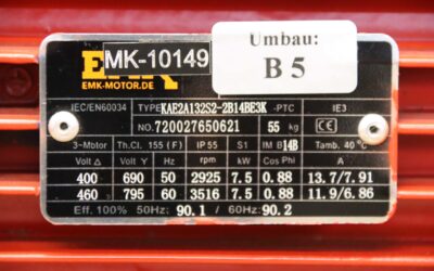 Elektromotor 7,5 kW 2925 U/min von EMK - KAE2A132S2-2B14BE3K  EMK-10149 – Bild 4