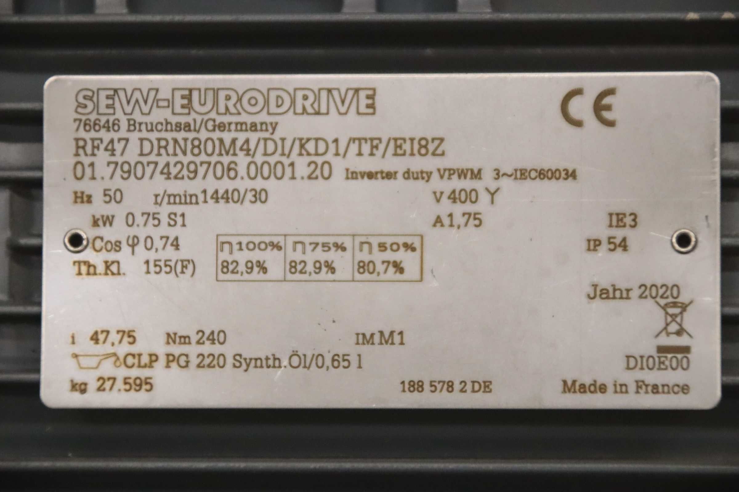 Getriebemotor 0,75 kW 30 U/min von SEW-Eurodrive - RF47 DRN80M4/DI/KD1/TF/E18Z – Bild 11
