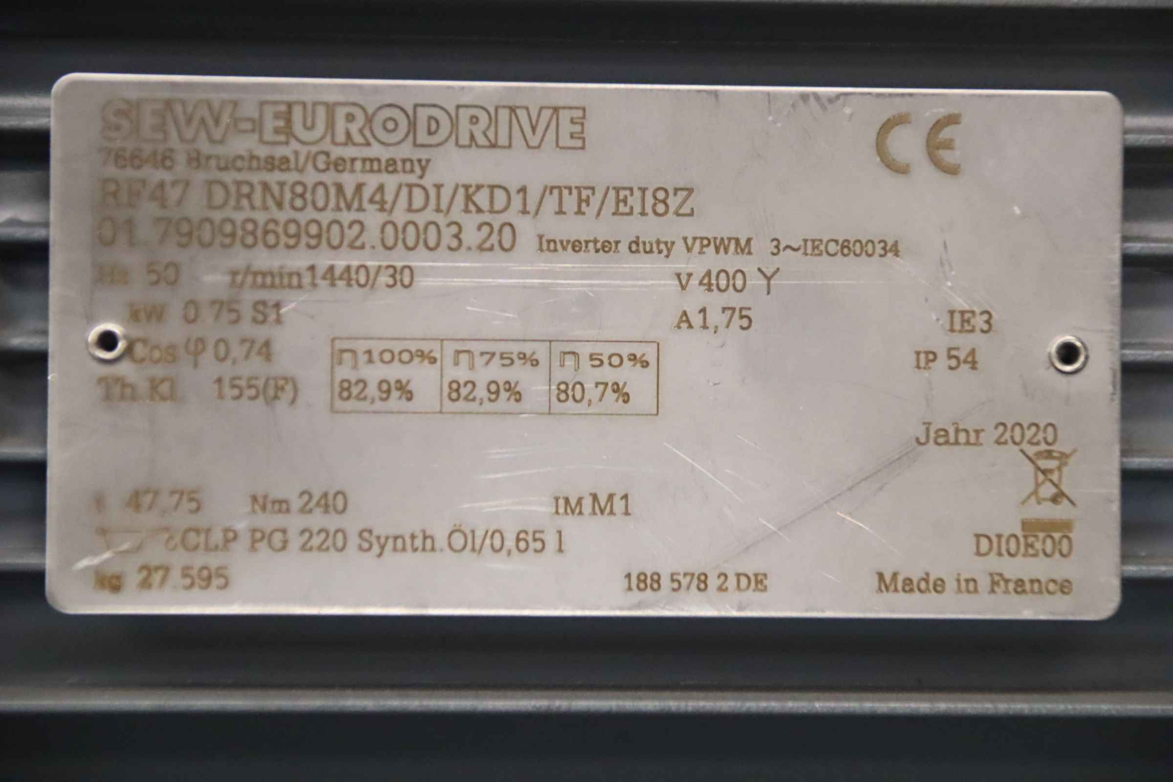 Getriebemotor 0,75 kW 30 U/min von SEW-Eurodrive - RF47 DRN80M4/DI/KD1/TF/E18Z – Bild 4