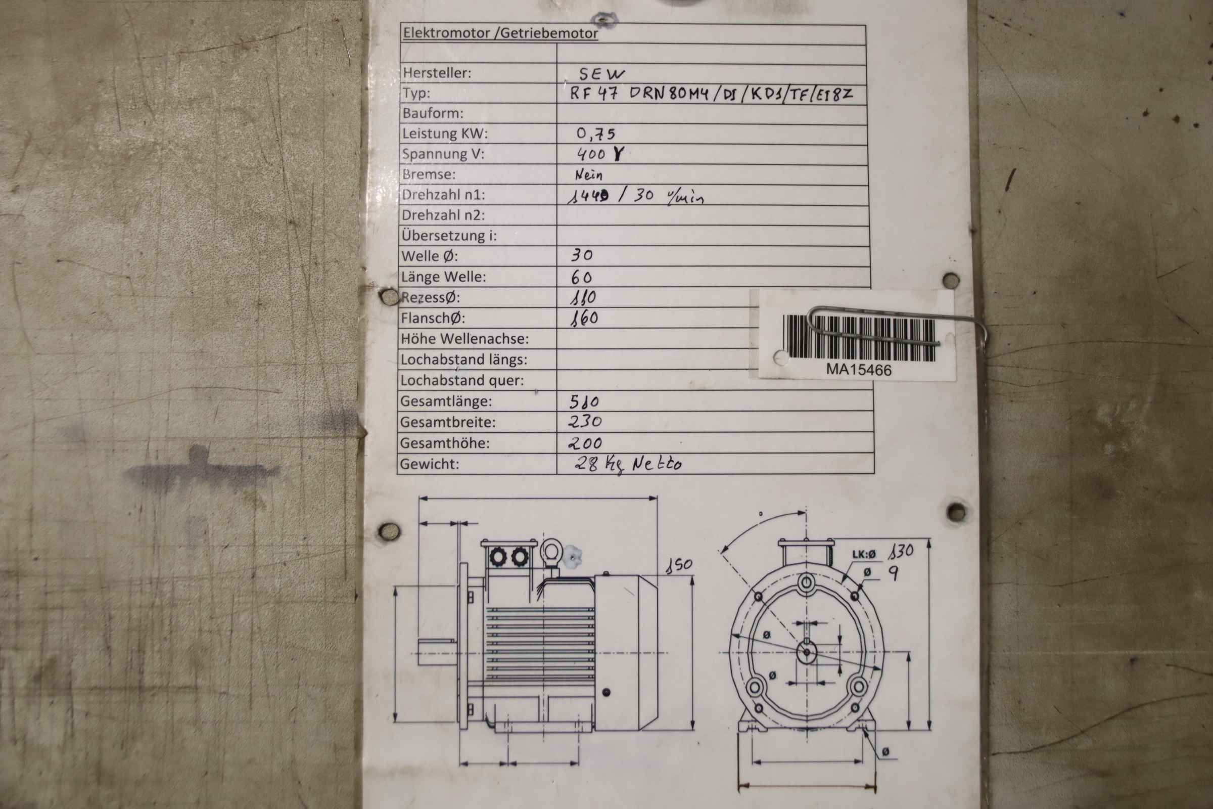 Getriebemotor 0,75 kW 30 U/min von SEW-Eurodrive - RF47 DRN80M4/DI/KD1/TF/E18Z – Bild 7