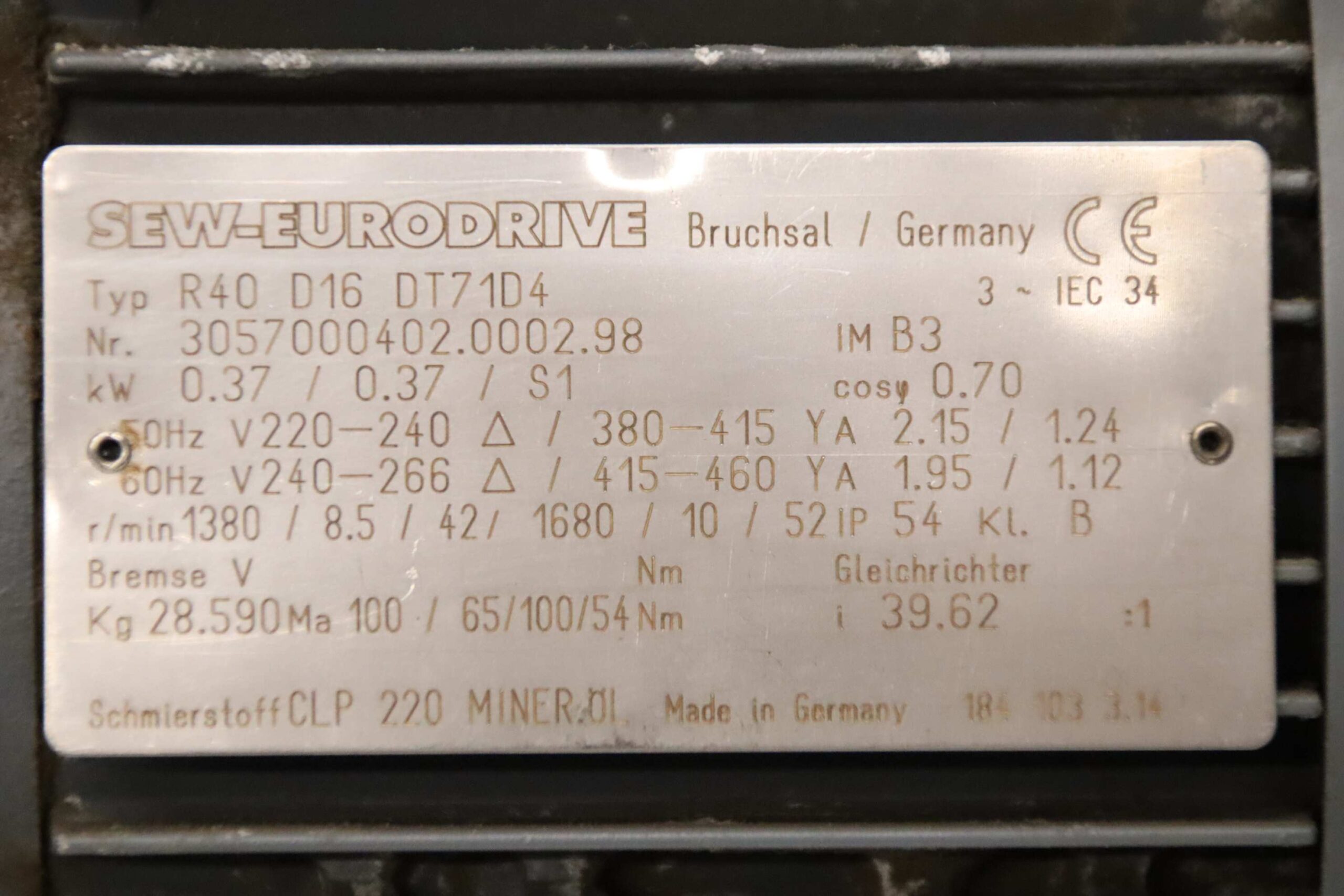 regelbarer Getriebemotor 0,37 kW 8,5-42 U/min von SEW Eurodrive - R40 D16 DT71D4 – Bild 4